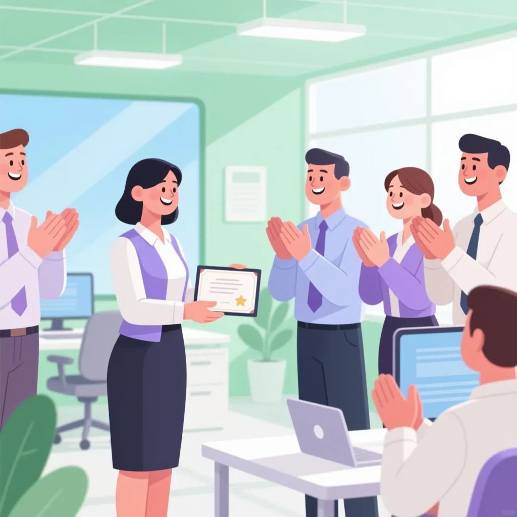 équipe de travail qui montre de la reconnaissance envers sa collègue