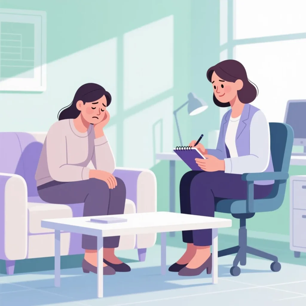 Personne qui consulte une thérapeute pour l'aider à maintenir une bonne santé mentale