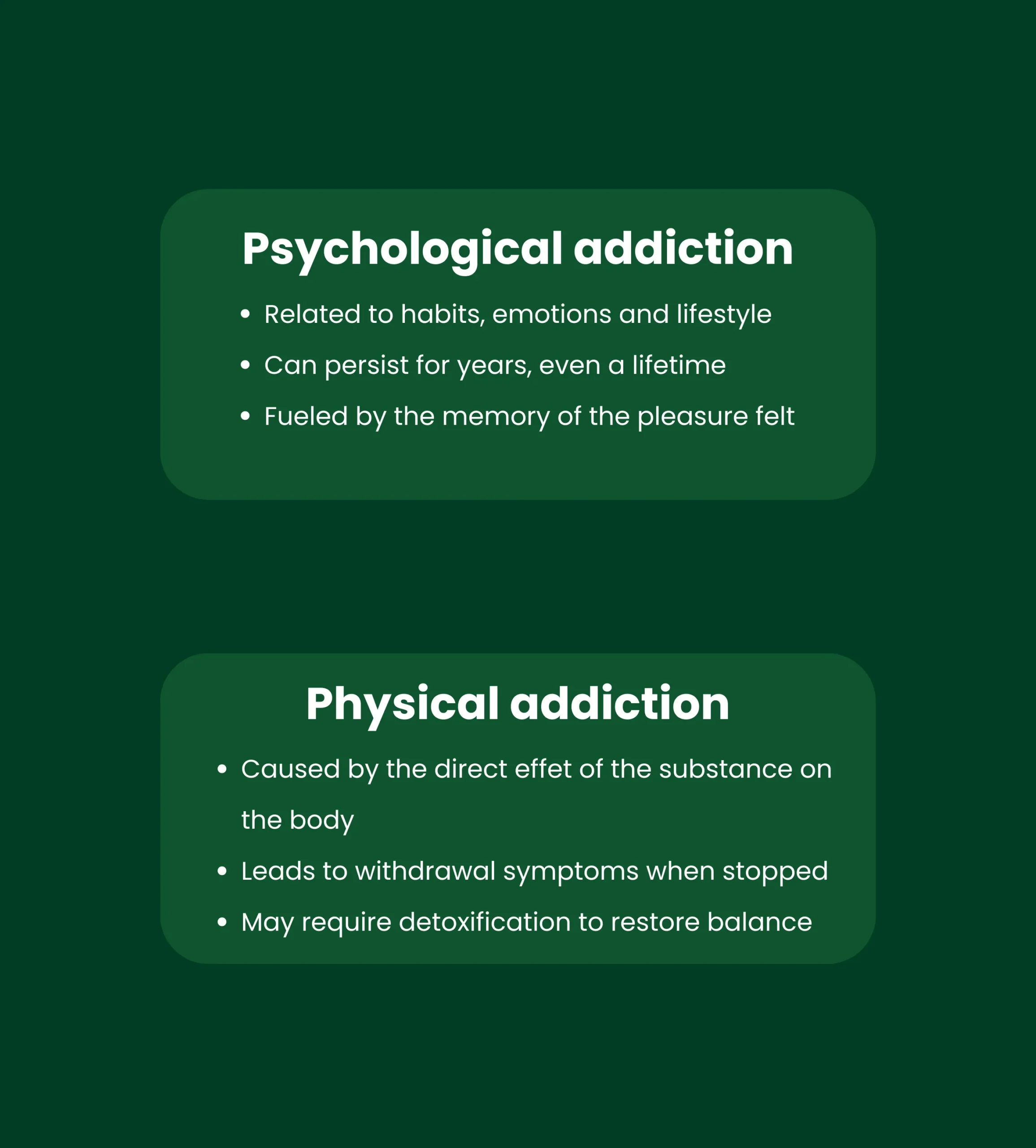 Explaining the 2 types of addiction : psychological and physical