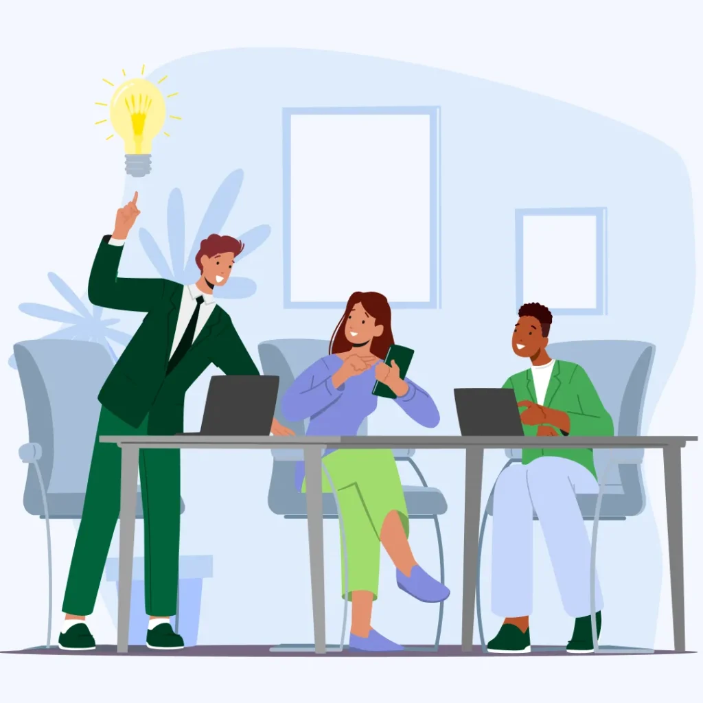 Une équipe d'employés motivés qui échange des idées
